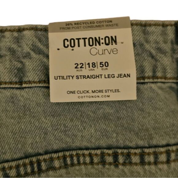 COTTON ON Utility Straight Leg Denim Jeans - Size 18 - Picture 8 of 9